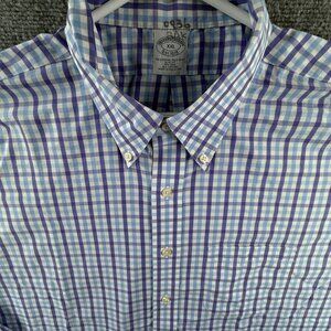 Brooks Brothers 2XL Slim Fit Button Up Shirt Men Purple Blue Non Iron Cotton